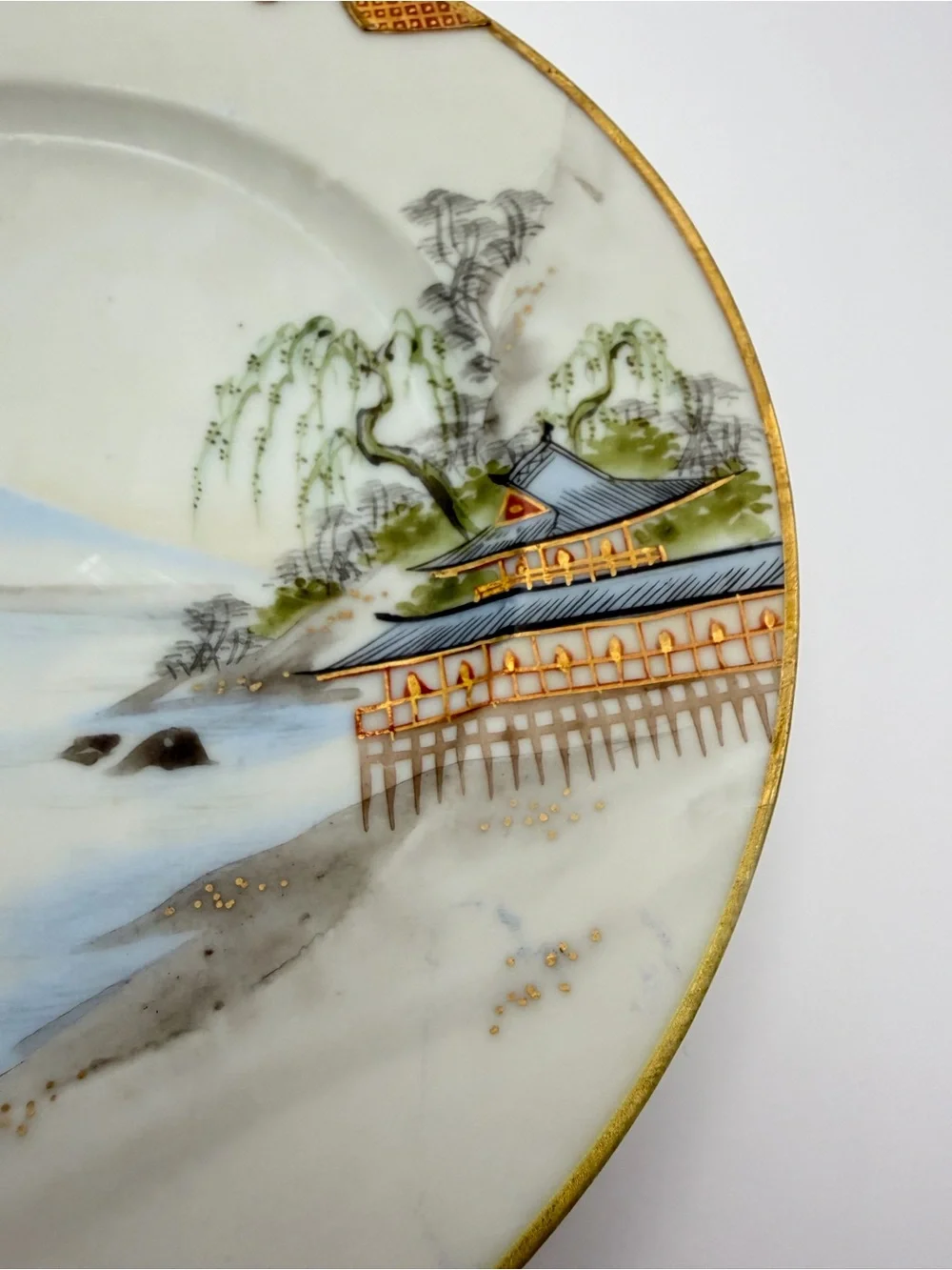 Set of Five Antique TS Nippon Kutani Mount Fuji Plates 7.25” Gold Gilt Japan